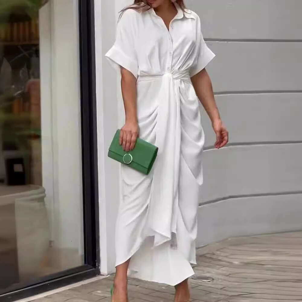 2026 Summer Single-Breasted Mid-Length Women's Printed Short-Sleeve Shirt Dress