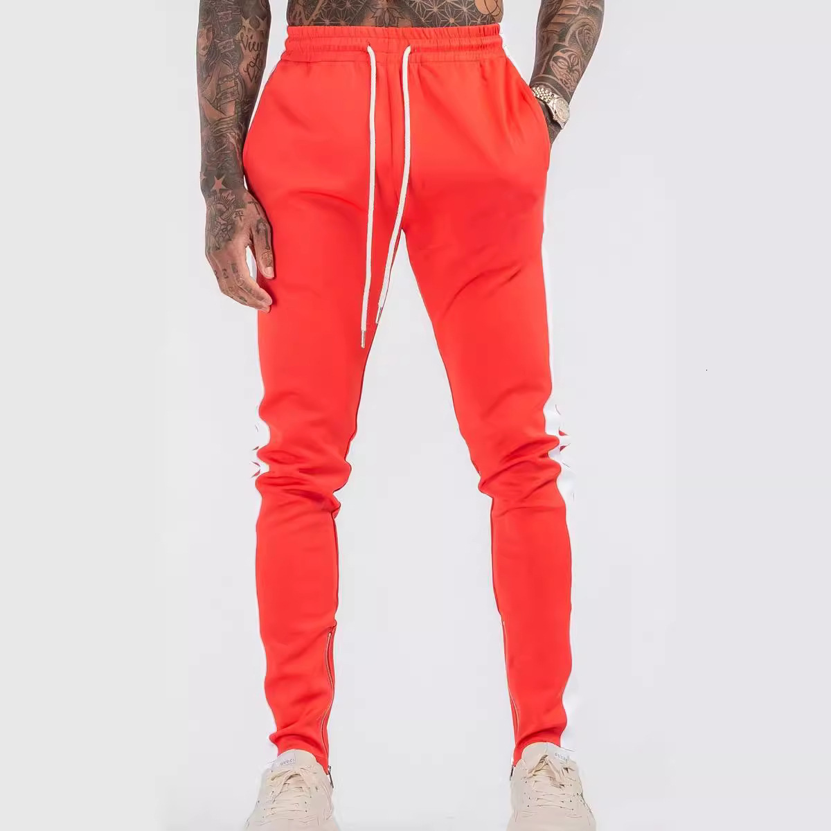 Trendy American-style summer mens color-blocked sports pants loose-fitting casual pants with logo