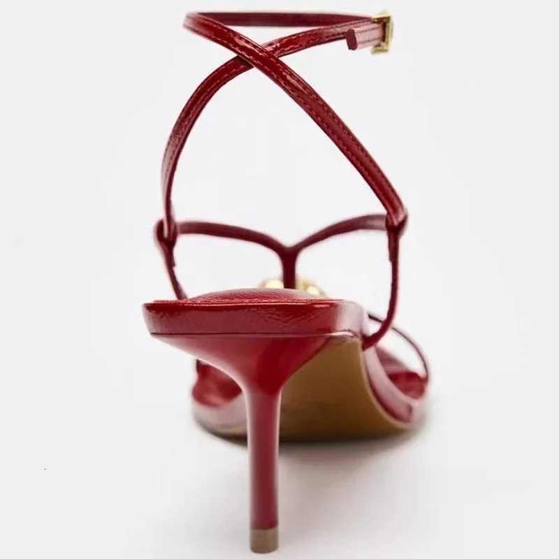 Red Sexy Metal Buckle High Heels Women Fashion Ankle Strap Wedding Party Shoes Ladies Square Toe Elegant Brand Sandals Women Z260330