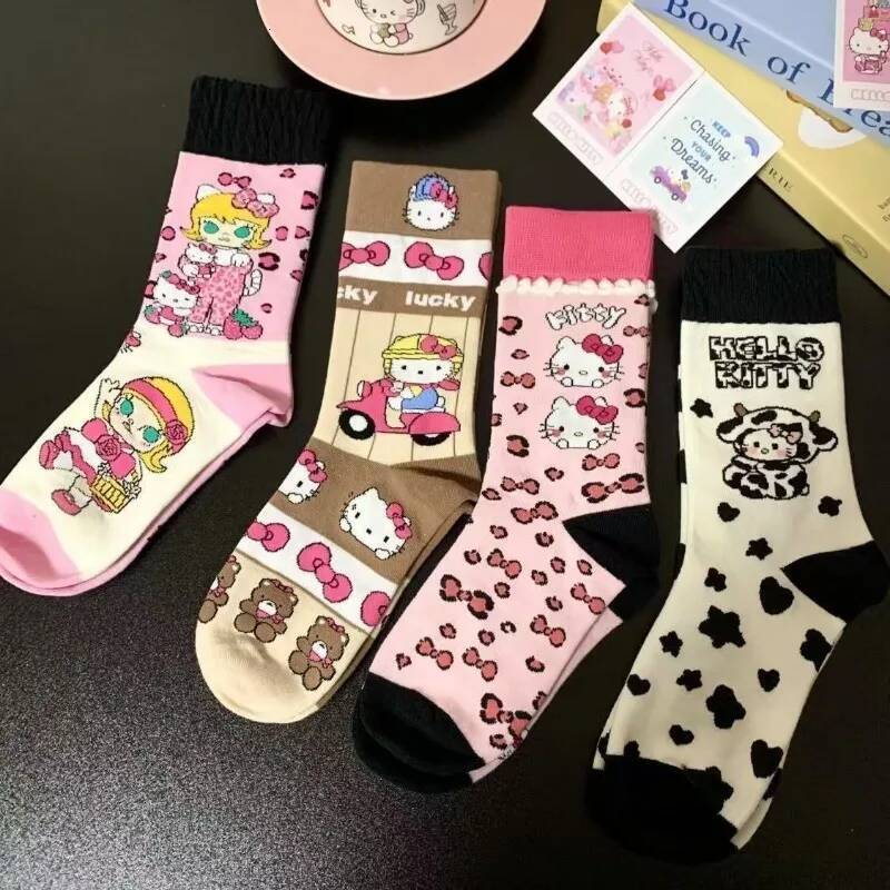 Designer Sanrio Kawaii Hello Kitty Mid Tube Socks Sports Breathable Cute Cartoon Couple Skateboard Combed Cotton Socks Cute Holiday Gifts