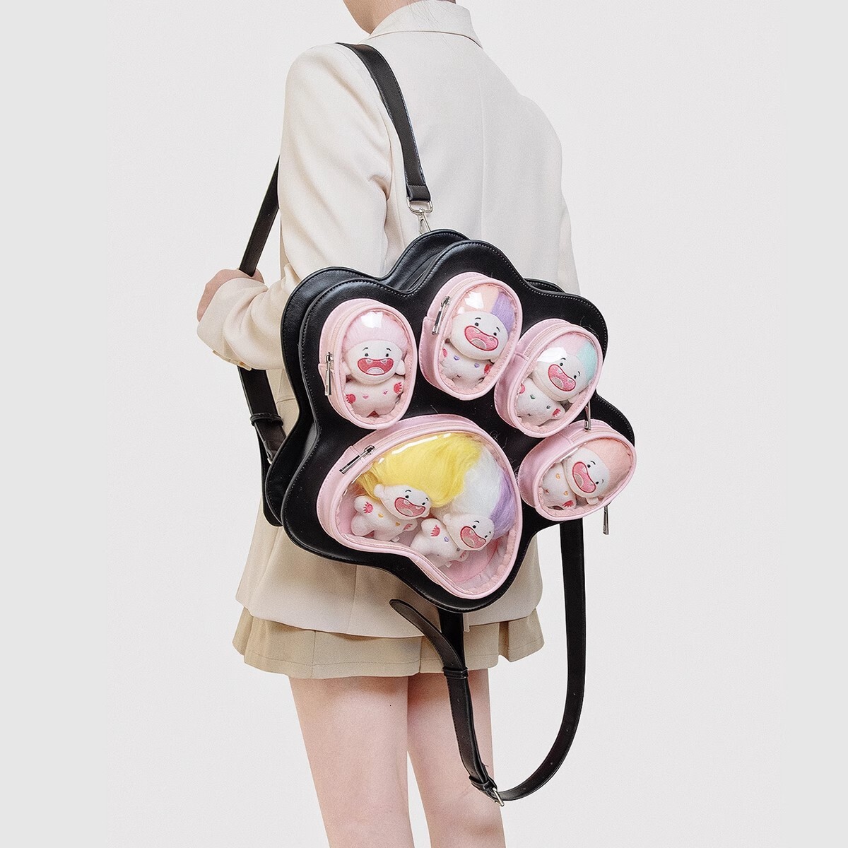 2026 New Multi layer Cat Claw Handbag, Cute Japanese Girl Shoulder Bag, Fashionable Multi functional Cross Backpack, Designer Bag