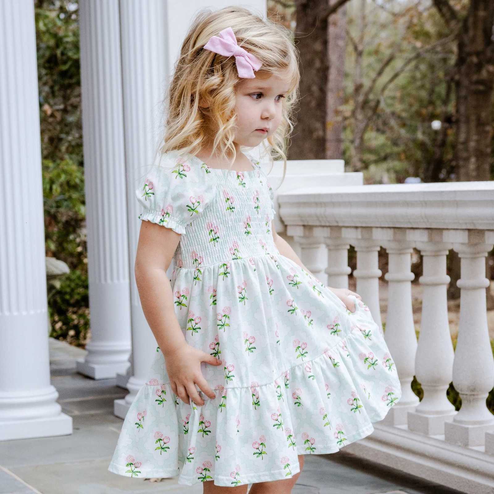 Kids Dress Baby Girls Clothes Short Sleeve 3 4 5 6 7 Y Summer Fashion Cute Casual Floral Love Printed Birthday Gift For KidsT260330