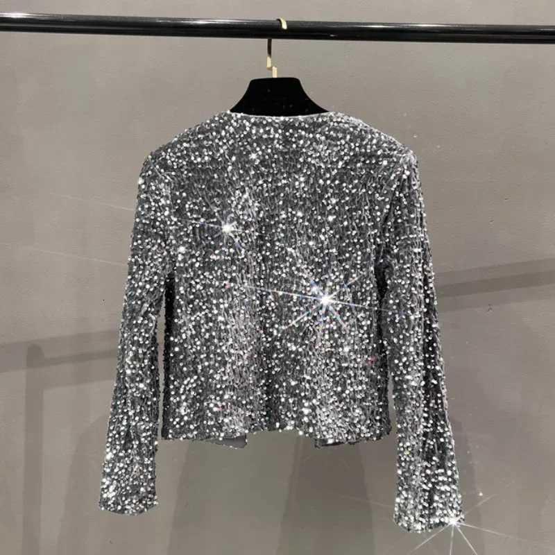 European and American Style Chic Sequined Small Suit Light and Mature Style BINGBING Sequined Lace-up Bow Top JacketT260328