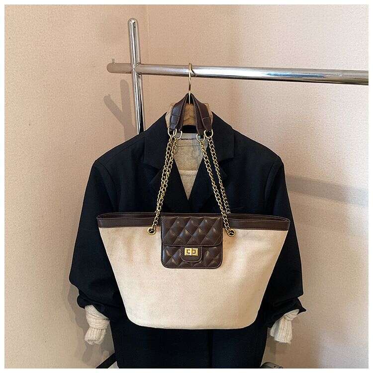 Chic Suede Tote With Chain Strap Large Crossbody Shoulder Bag For Work Weekend Black Brown Tan Khaki Liksusie