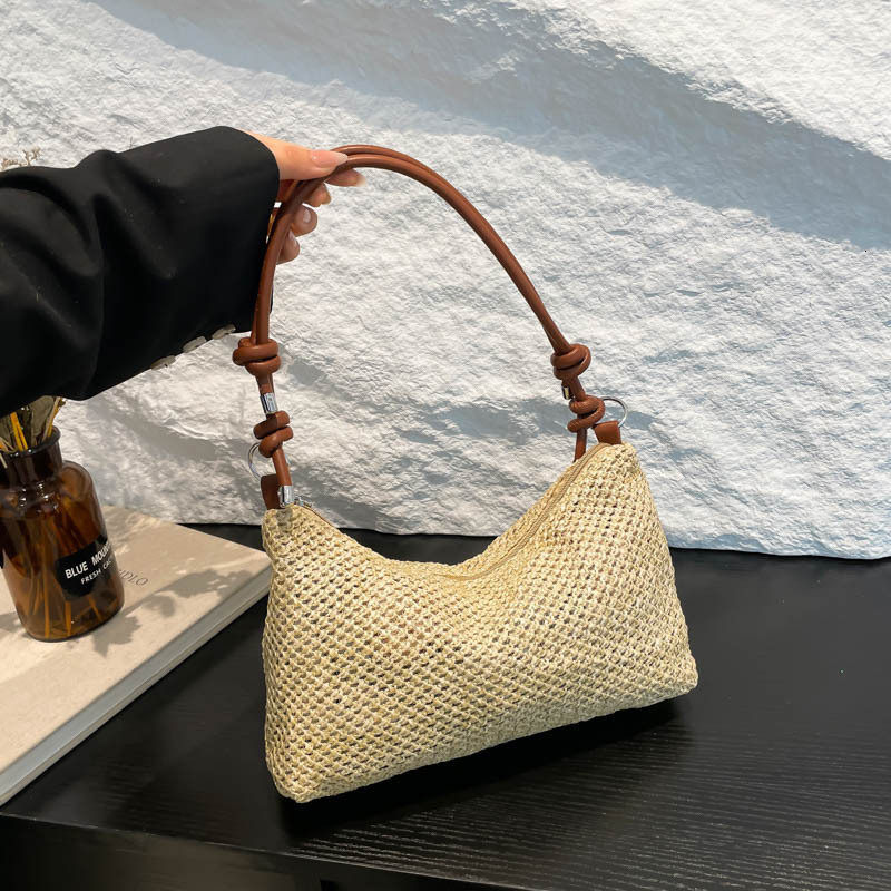 Free Shipping High Value Straw Woven Shoulder Bag for Women Casual Summer Beach Handbag with Colorful Straps