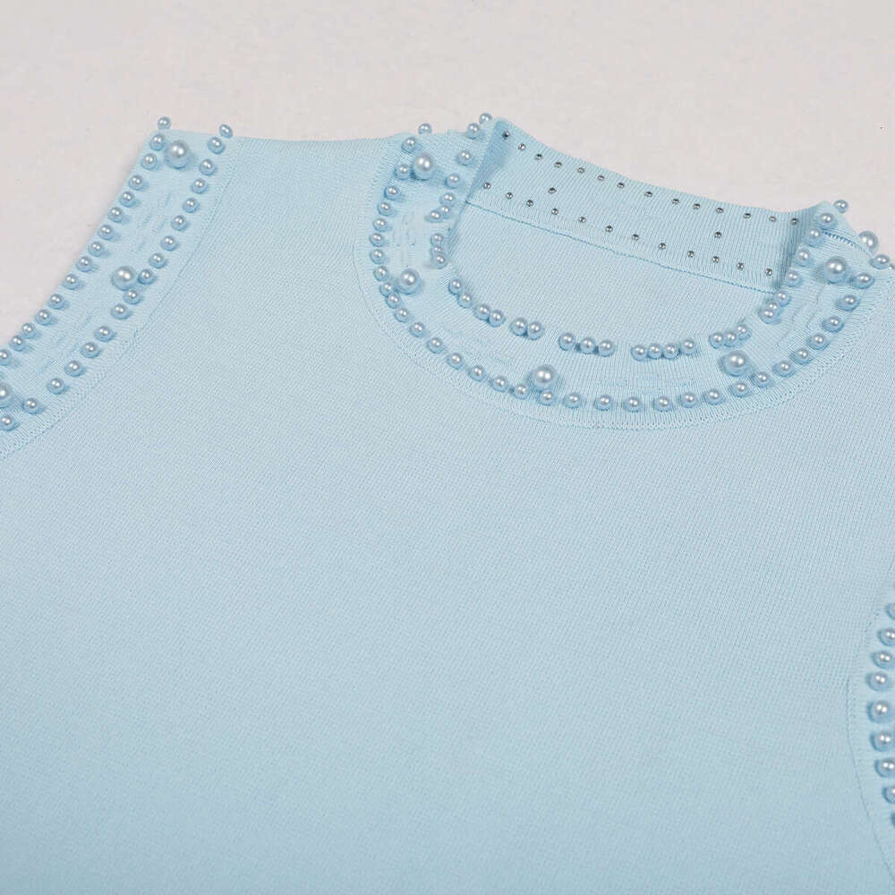g25 Summer New Designer High Quality Sleeveless Round Neck Bead Knitted Multi Functional Slimming Women's Long Skirt