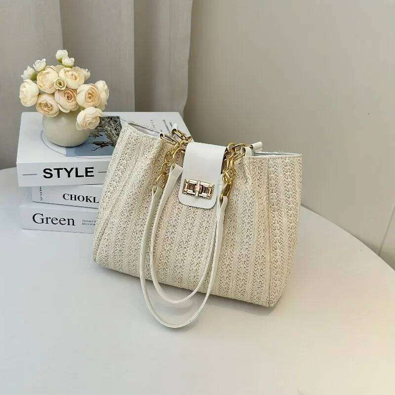 Grass Patchwork Leather Korean Version Shoulder Bag Fashionable Women S Woven Handbag Suitable For Beach Parties Occasion XIU LAI SI