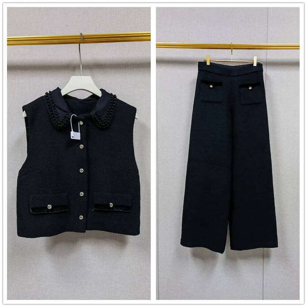 Detachable Bead Collar Women Sleeveless Vest Coat Single-Breasted Jacket Top Or High Waist Straight Leg Loose Pants For Lady Mdng260330