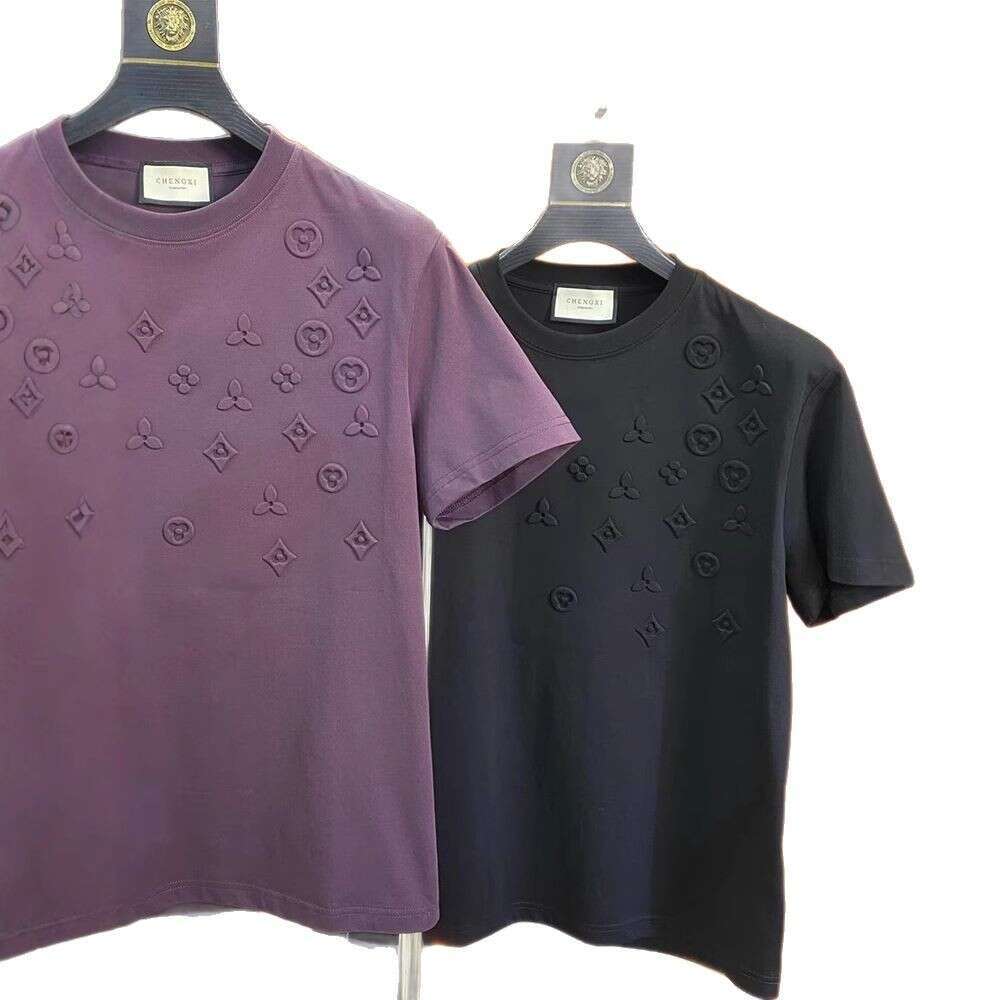 This Summer's Trend: Rose Red Trendy American Style Printed Loose Heavyweight Crew Neck T-Shirt for Men and Women