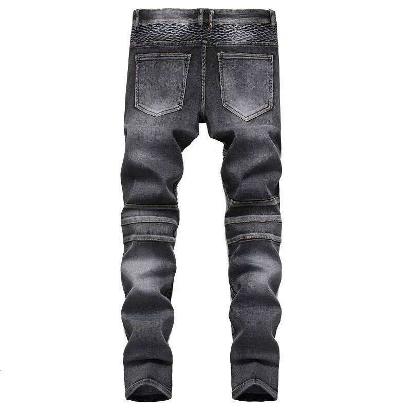 Autumn Men's Patchwork Vintage Biker Jeans Hip Hop Trousers Slim Straight Elastic Cycling Denim Pants Male Fashion Streetwear 26Y0330