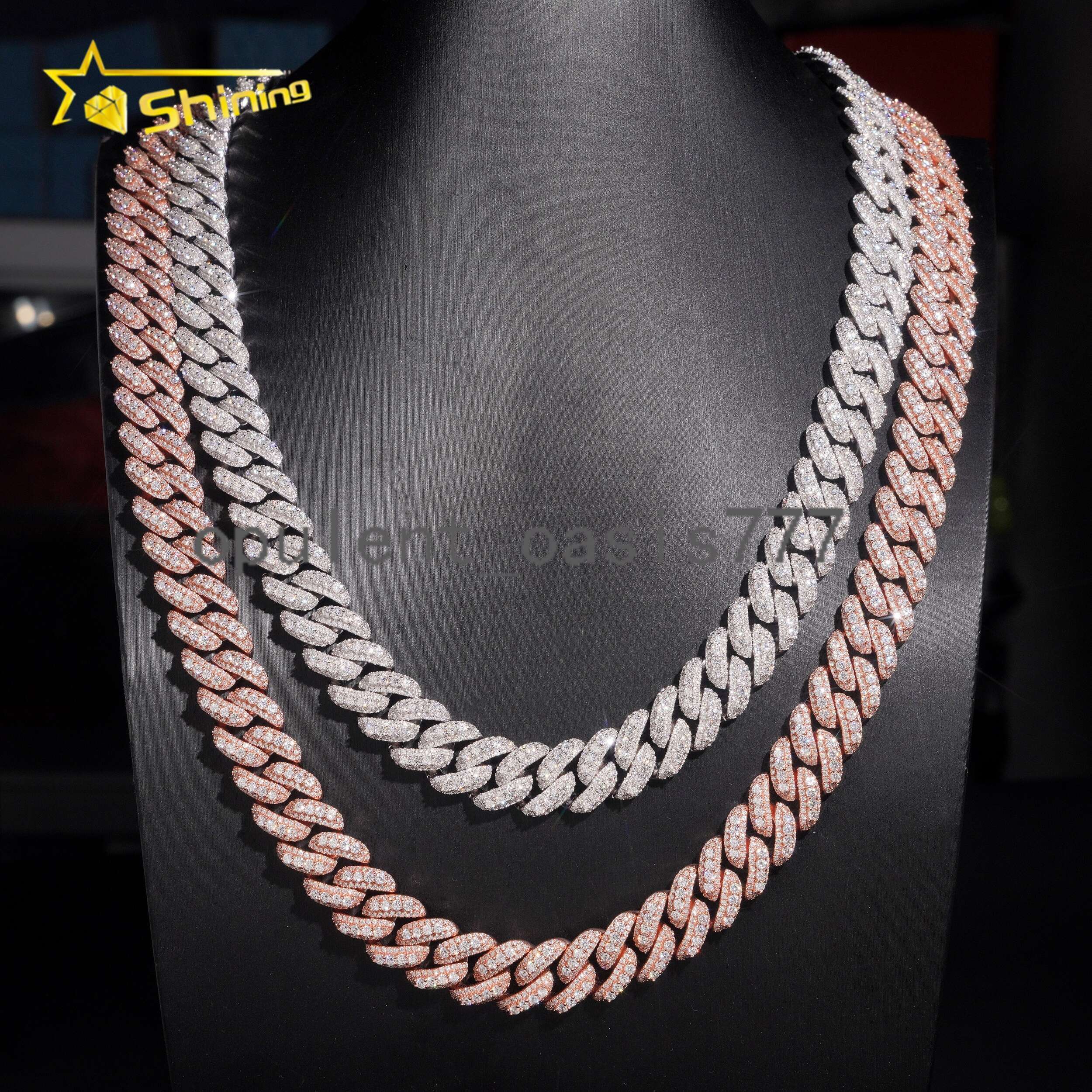 USA New Stock 13mm Iced Out Moissanite Cuban Link Chain Fine Jewelry Men 925 Silver Moissanite Cuban Hip Hop Necklace