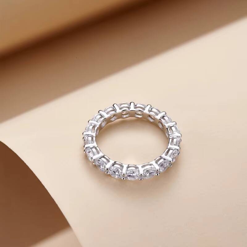 European American Womens 925 Sterling Silver Cross-Border Moissanite Ring D Color Single Row Full Diamond Inlaid Fashion Ring
