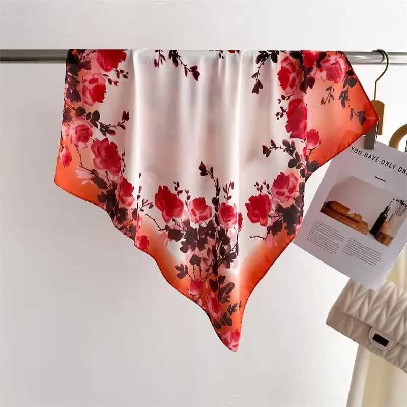 68cm Purple Rose Printed Scarf Wen New Spring Summer Imitation Silk Scarf High-end Versatile Shawl Sun Protection scarf X260328