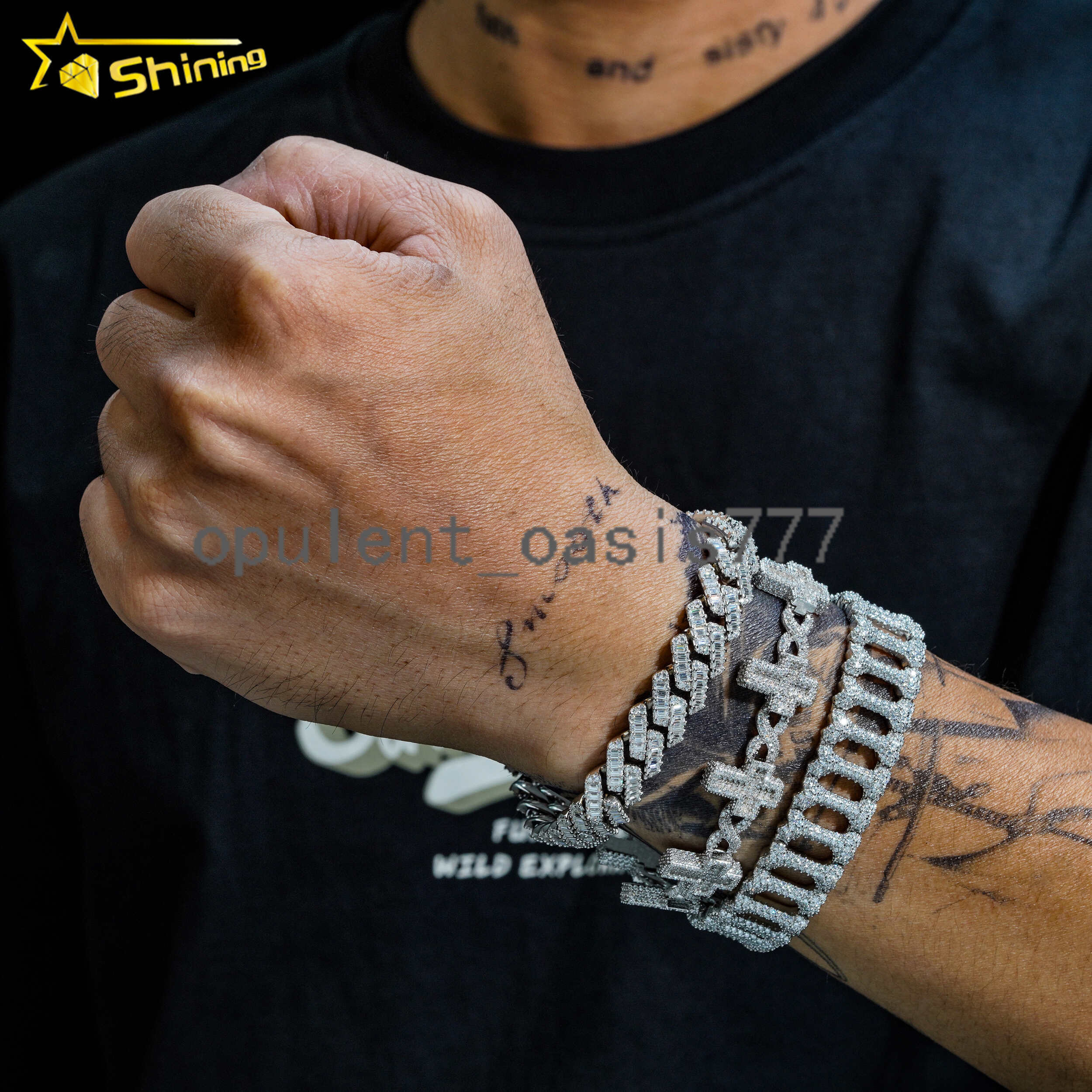 Pass Diamond Tester Hip Hop Jewelry 12mm Solid 925 Silver Box Clasp Baguettes Iced Out Men VVS Moissanite Cuban Bracelet
