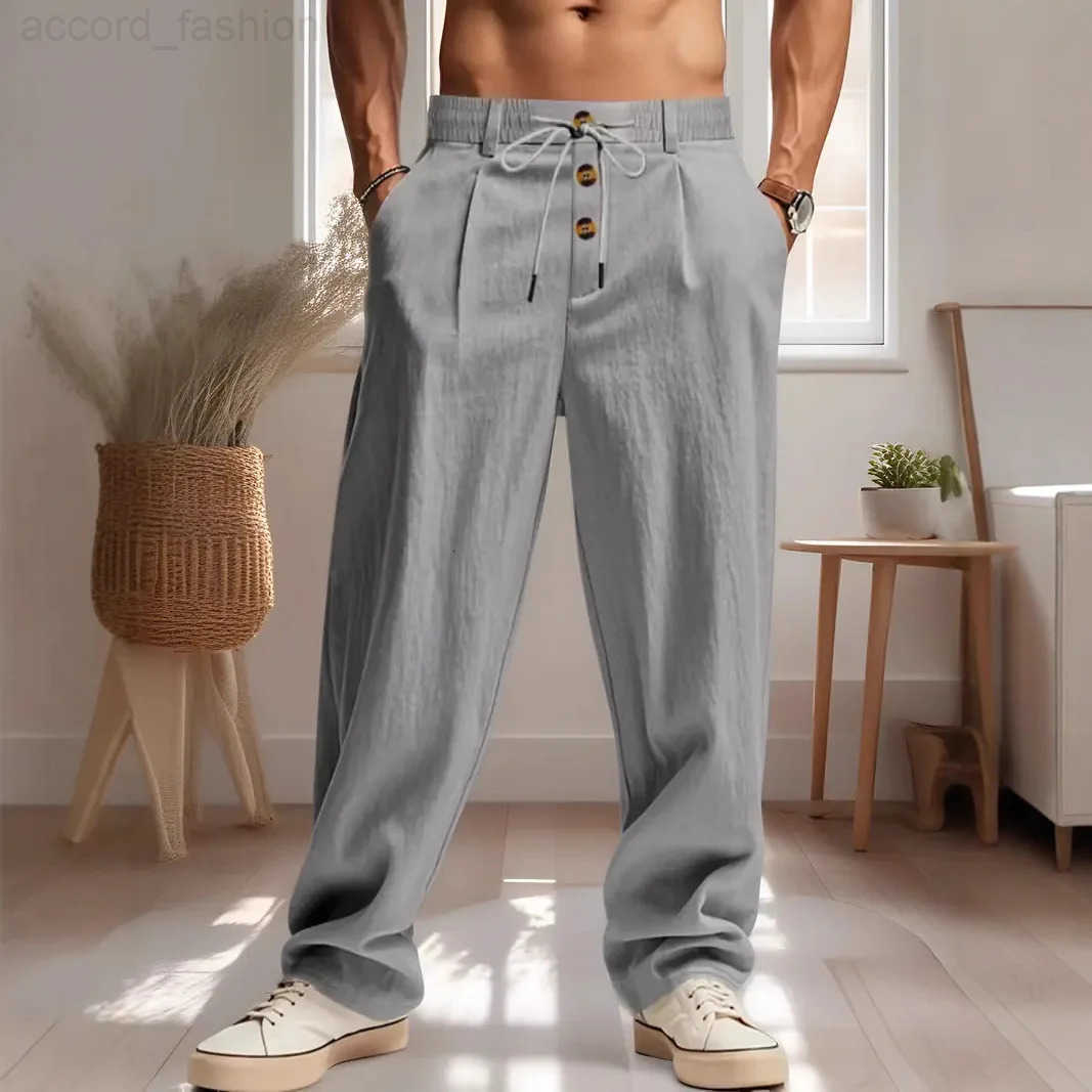 Mens Casual Cotton And Linen Pants Loose Wide-Leg Pants Fashionable Beach Pants Straight-Leg Pants High-end Linen Pants H260330