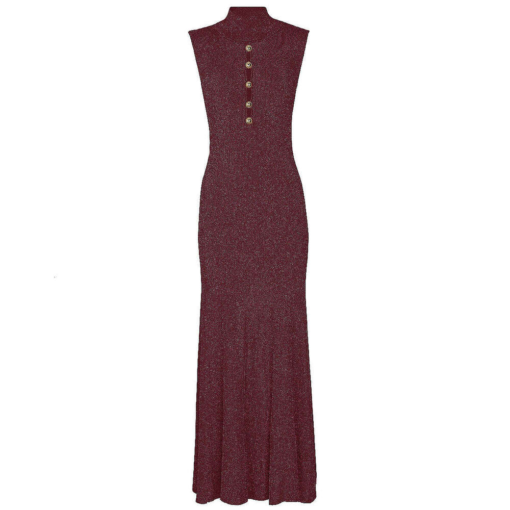Summer new European and American designer fashionable knitted shiny silk slim fit D7 fashionable sleeveless long skirt