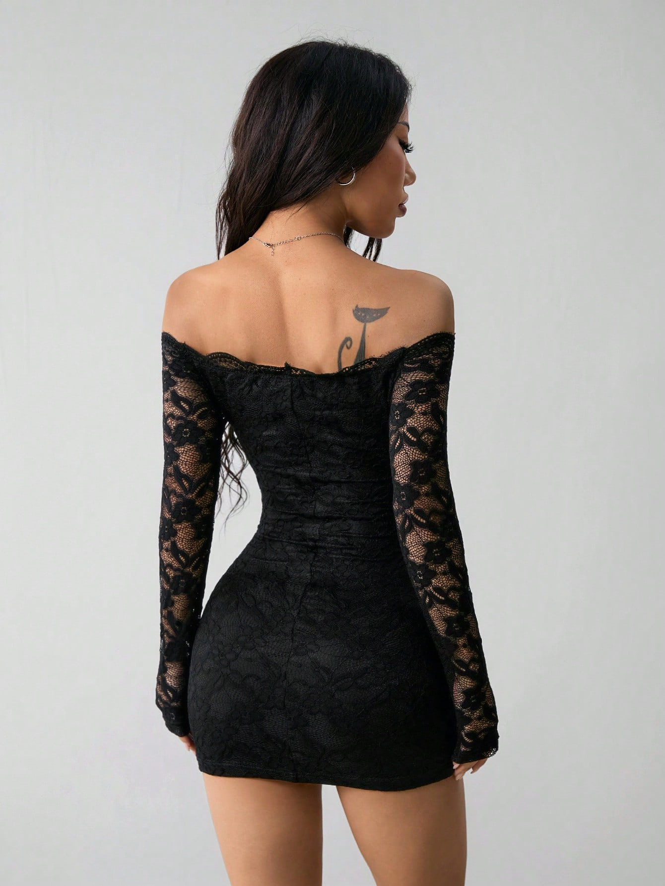 Basic & Casual Dresses Dresses 2025 Woman Lace One-length Neck Long-sleeved Slim Dress Temperament Elegant Intellect Casual Vestidos Off Shoulder Sexy