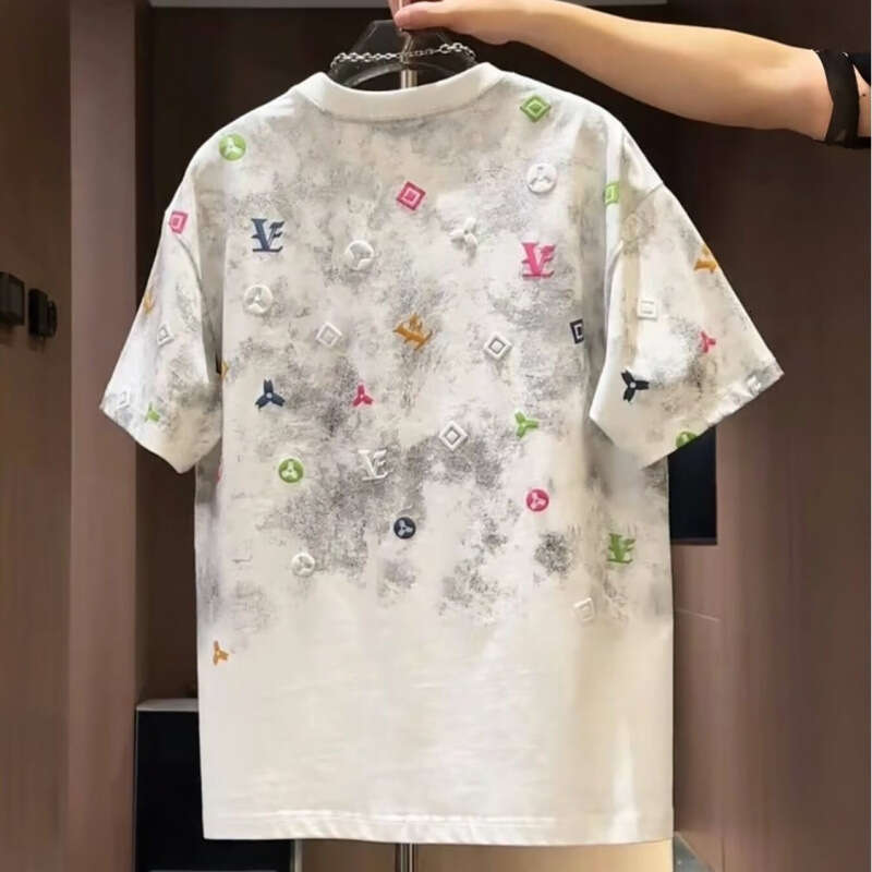 Summer New Trendy Brand Tie-Dye Print Round Neck Short T-Shirt Men's Fashion Versatile Casual Half Sleeve Top European Style