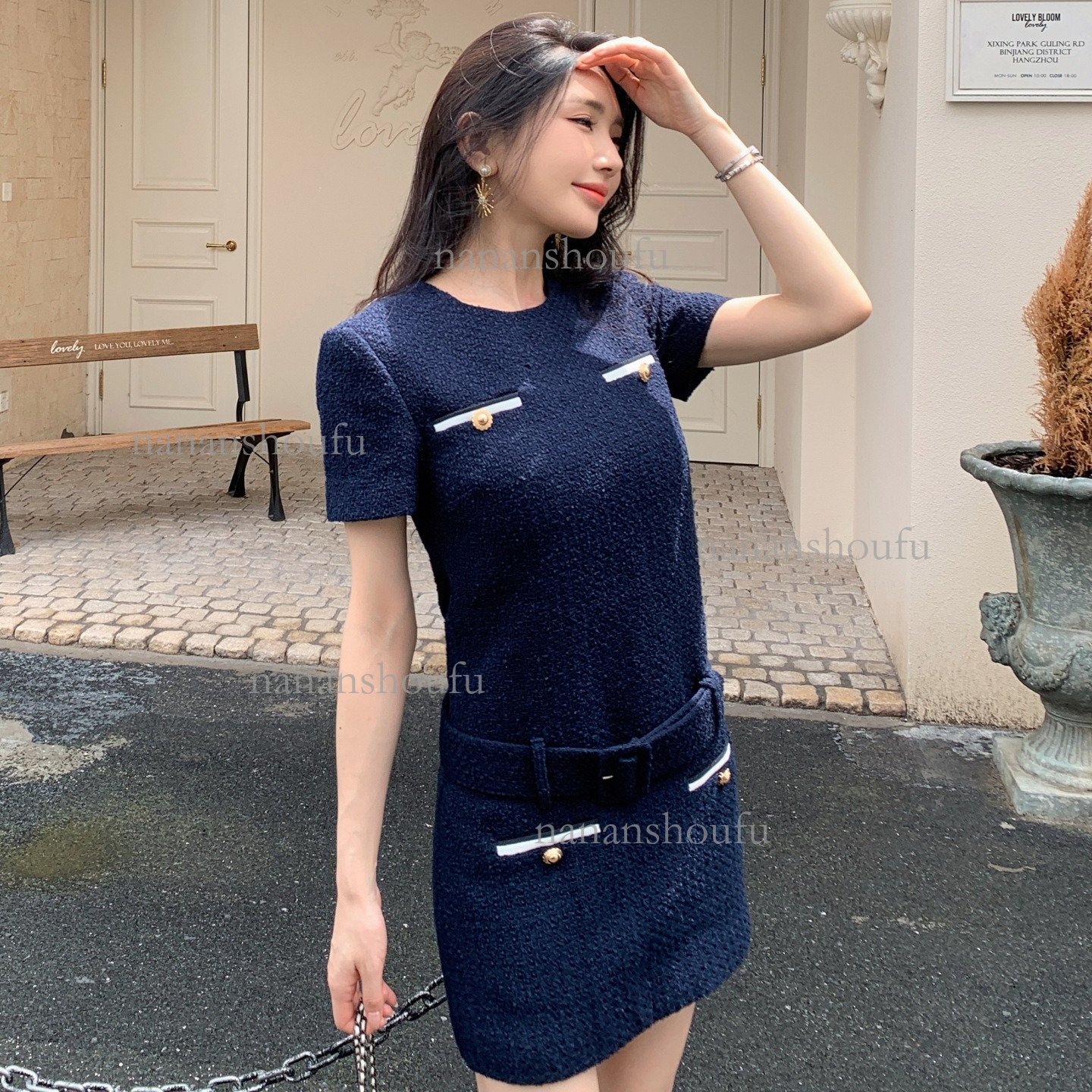 2026 Designer Women's Set Luxury Brand Coarse Felt Coat High Waist Slimming Short Sleeve Small Fragrant Style Short Sleeve Dress Essential For Da