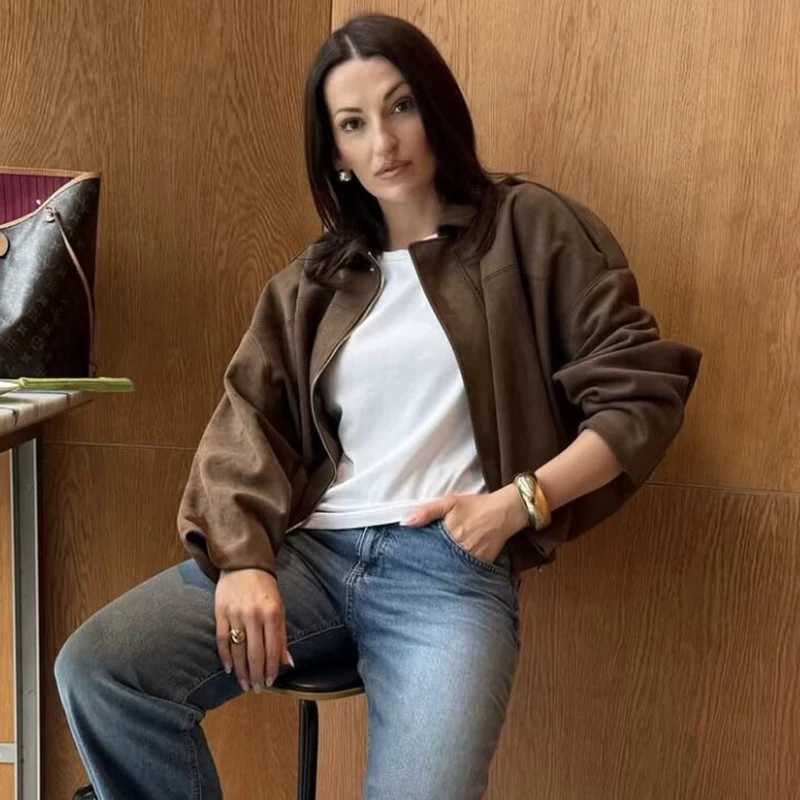 TFMLN New Autumn Loose Suede Jacket Woman 2025 Elegant Ladies Jackets Chic Street Youth Long Sleeves CoatsT260328