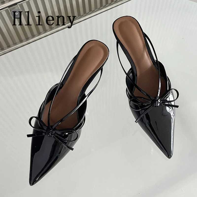 Hlieny Fashion Design Butterfly-Knot Pointed Toe Low Thin Heels Mules Slippers Women Pumps Shallow Slingback Sandal Female Shoes Z260330