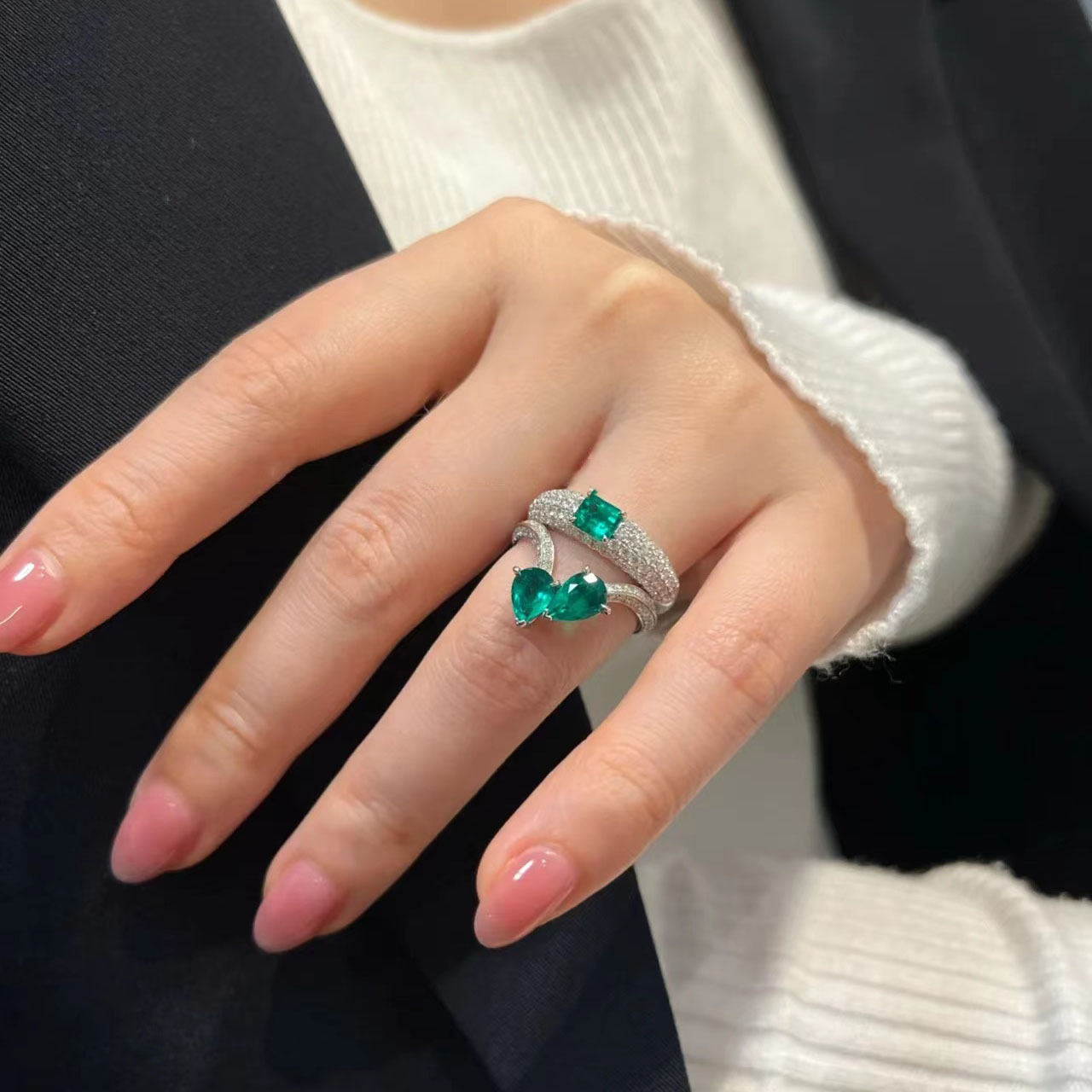 Jewlery Designer For Women Colorful Green Emerald Gemstone Ring With An Open Design, Light Luxury, Full Of, High-End Feel, Ins Cool And Minimalist Sty