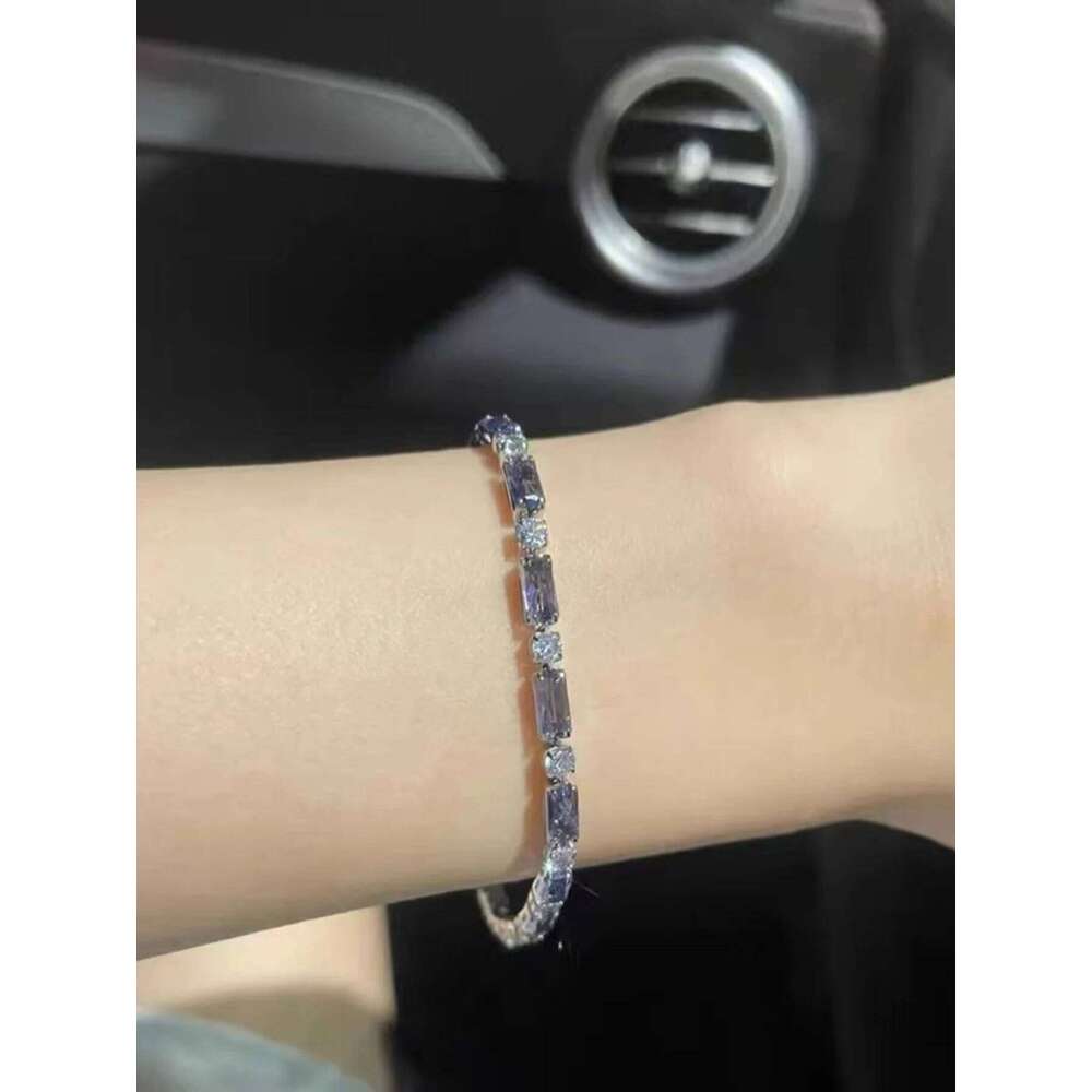 Jewelry Bracelets Purple Zircons Fashion CZ Charm Shiny Luxury Silver Color Crystal Tennis Bracelets For Women Party Wedding Jewelry Birthday Gift Vis