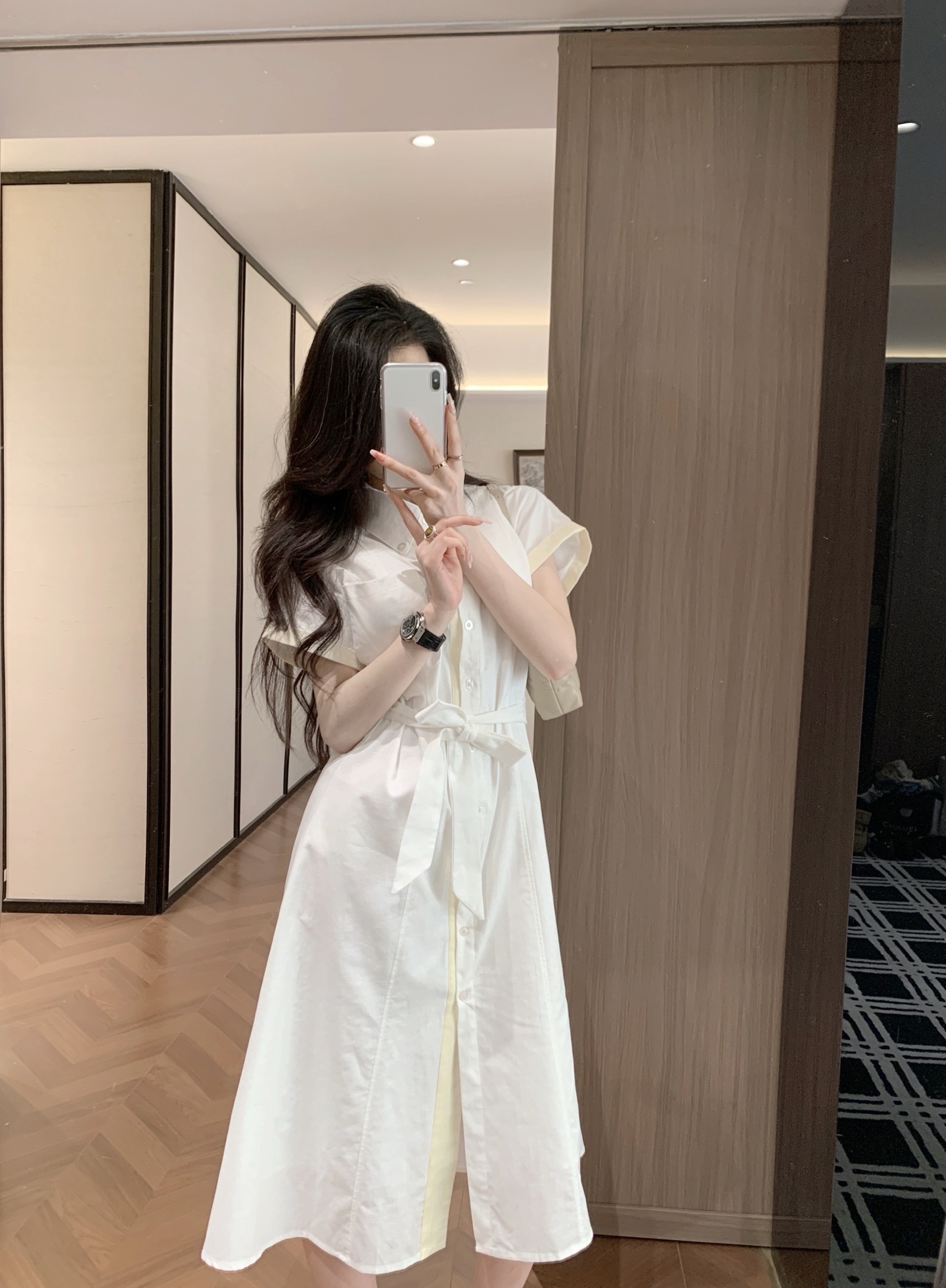 Chic Shenzhen Nan'ou Minimalist Embellished Neckline Flap Hem Unbuttoned Women's Top