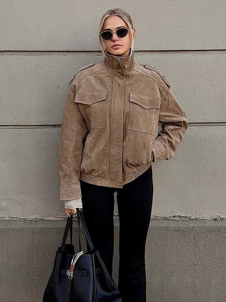 HH Autumn Jacket For Women Long Sleeve Zipper Overcoat Bomber Jackets Loose Coats With Pocket Female 2025 Fashion Lady OutwearT260328