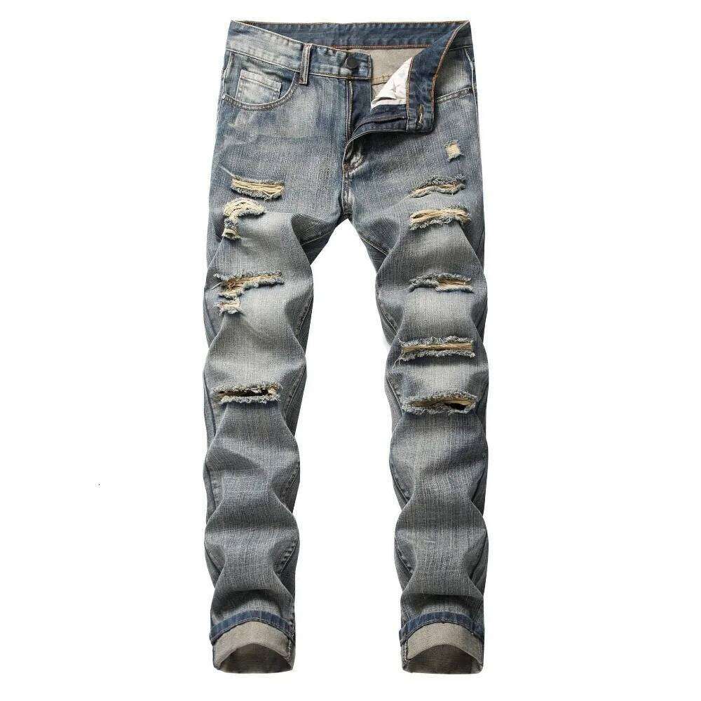 Punk Street Style Ripped Skinny Jeans Men Vintage Wash Solid Trouser Mens Casual Slim Fit Pencil Denim Holes Pants 26Y0330
