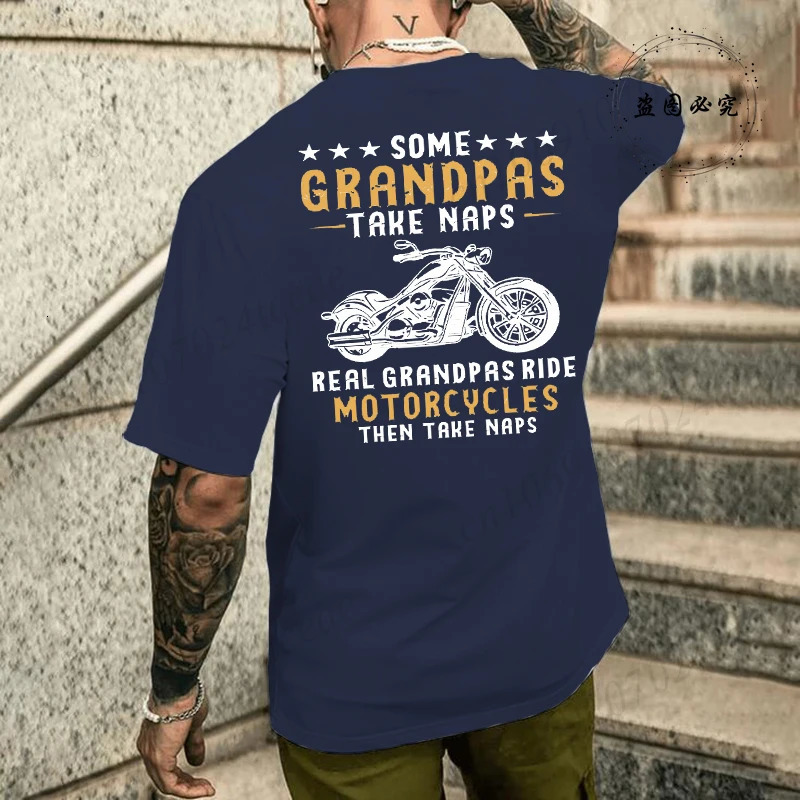 Mens TShirt Motorcycle Motorbike Casual Round Neck Top Tee GRANDPAS RIDE MOTORCYCLES Print Tshirt Graphic for Men 260312