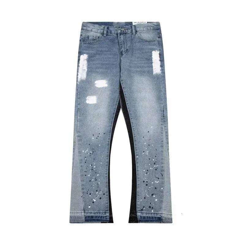 Streetwear Splashed Ink Patchwork Baggy Jeans Men Women Clothing Tie Dye Trendy American Straight Slim Micro-flard Pants 26Y0330