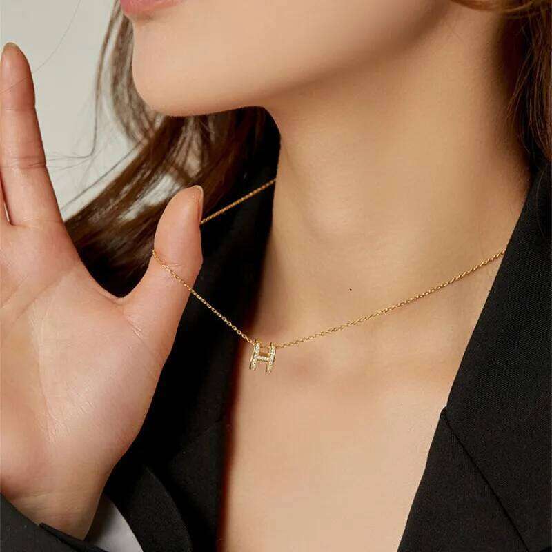Necklaces Copper Inlaid With Zircon Exquisite And Fashionable H Shaped Letter Pendant Necklace For Women S Banquet Wedding Jewelry Visionice