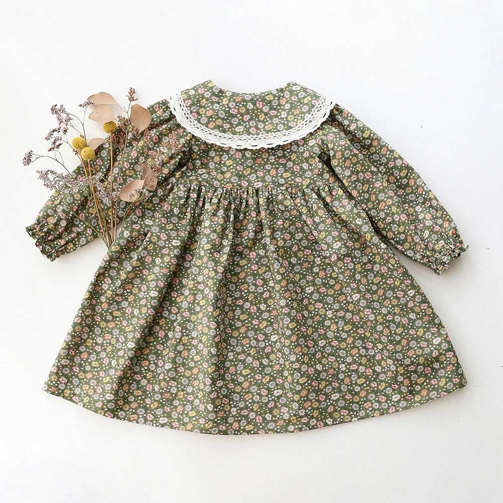 Vintage Children Dress Floral Cotton Long Sleeves Toddler Girls Elegant Dresses For 1-8YT260330