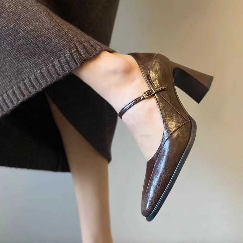 2026 New Heeled Shoes Woman Retro Shallow Mouth High Heel Mary Jane Shoes Square Head Pumps Fashion Heels for Ladies Z260330