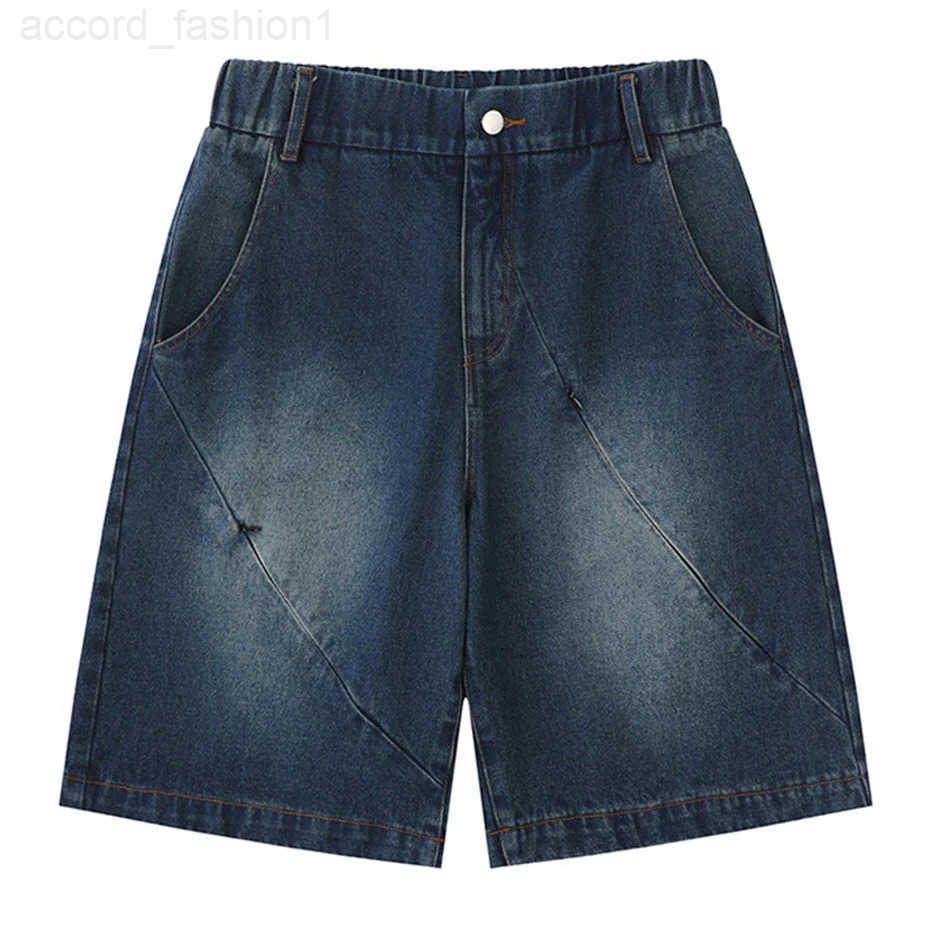 Retro Star Splicing Denim Shorts Men Summer Harajuku Streetwear Jeans Shorts Fashion Casual Loose Blue Denim Shorts Unisex H260330