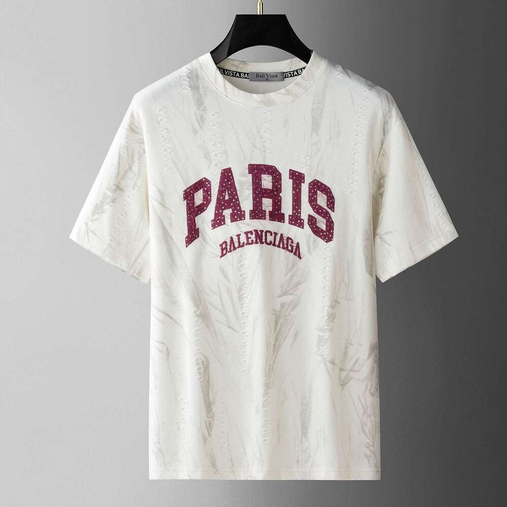 European style light luxury T-shirt with embossed lettering design, luxury new summer versatile fashion trendy slim-fit short sleeve