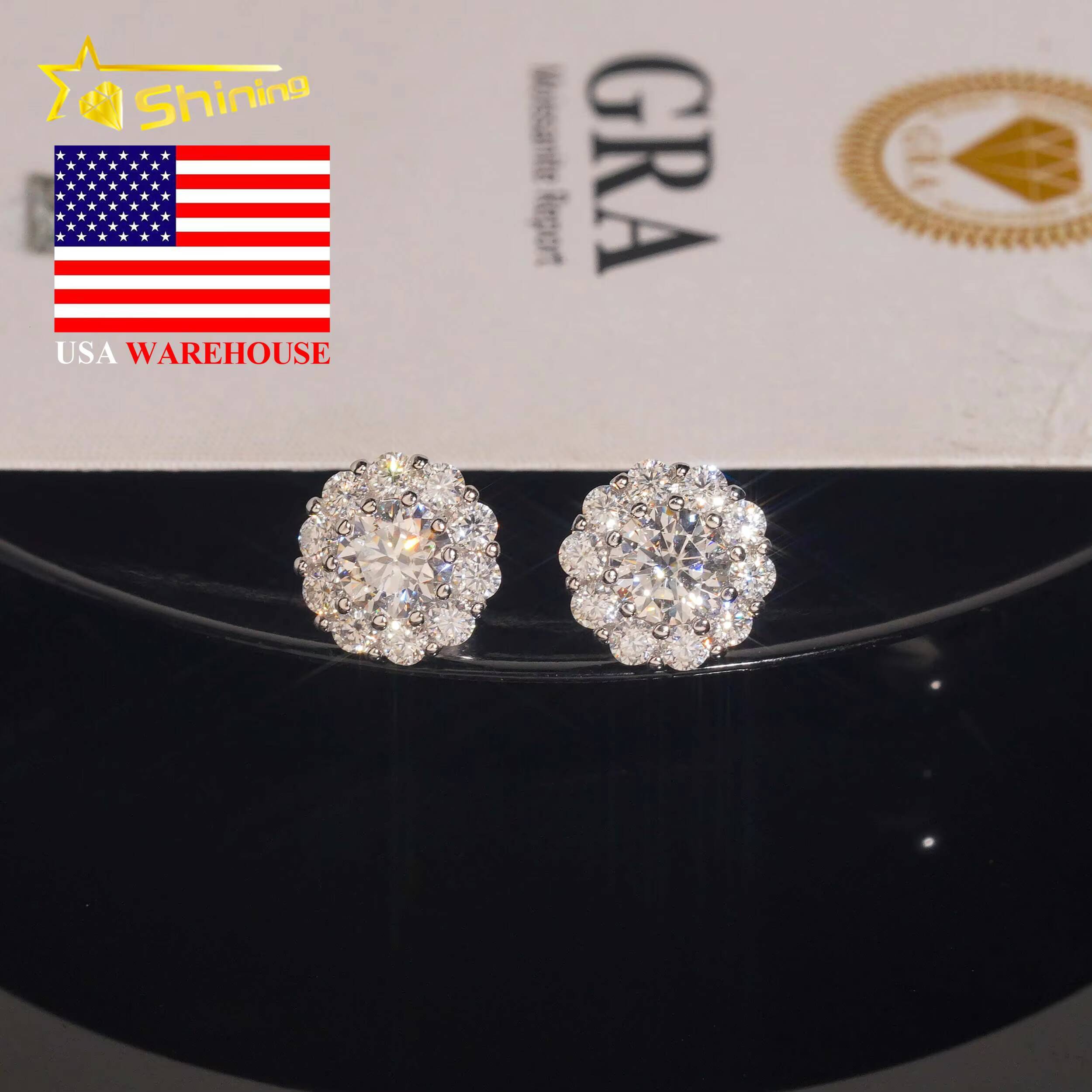USA Local Stock Fast Ready Design S925 Sterling Silver Iced Out Earrings VVS Moissanite Diamond Screw Back Earring Stud