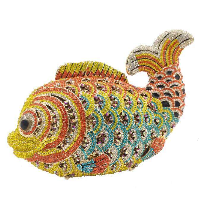 Chinese Embroidery Women Fish Rhinestones Clutch Purse Gold Stones Evening Minaudiere Bags Wedding Bridal Handbags Party Dinner Purses Clutches Bag Cl