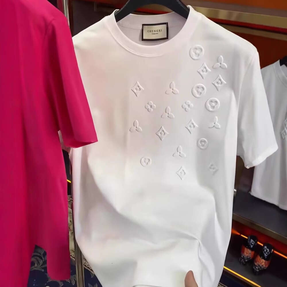 This Summer's Trend: Rose Red Trendy American Style Printed Loose Heavyweight Crew Neck T-Shirt for Men and Women