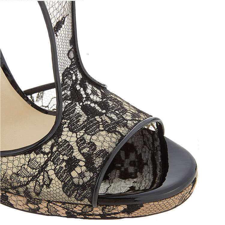 Women Black Colour Wedding Sexy lace mesh high-heeled sandals in large sizes