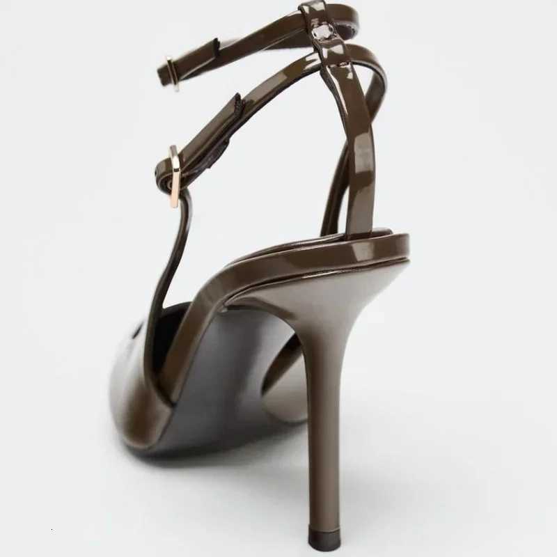 Sexy Pointed Toe Ankle Straps Buckle Women Pumps Patent Leather Slingbacks High Heels Elegant Party Shoe Stiletto Heeled Sandals Z260330