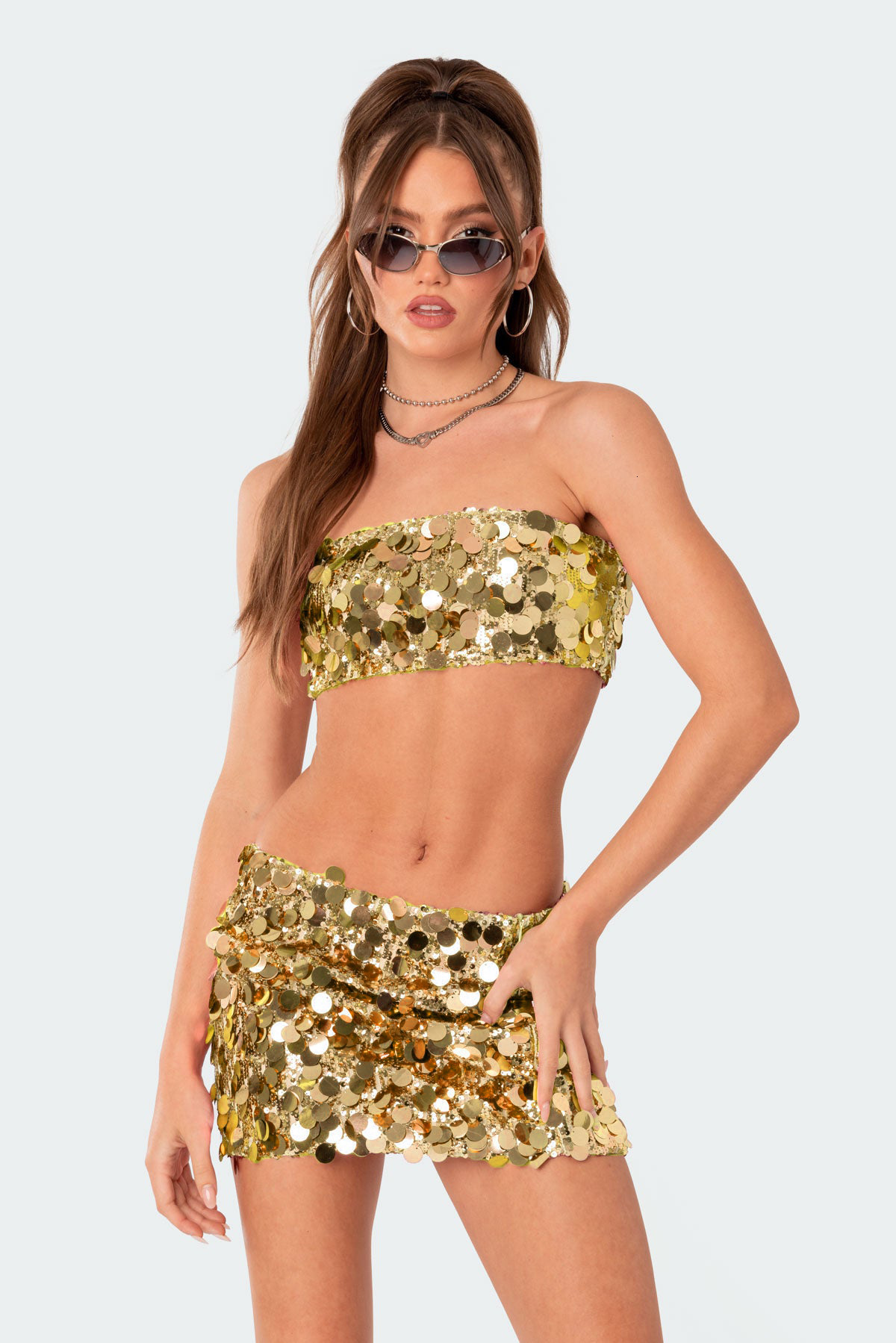 Irregularly sized sequin mini skirt womens sexy suspender dress bestseller