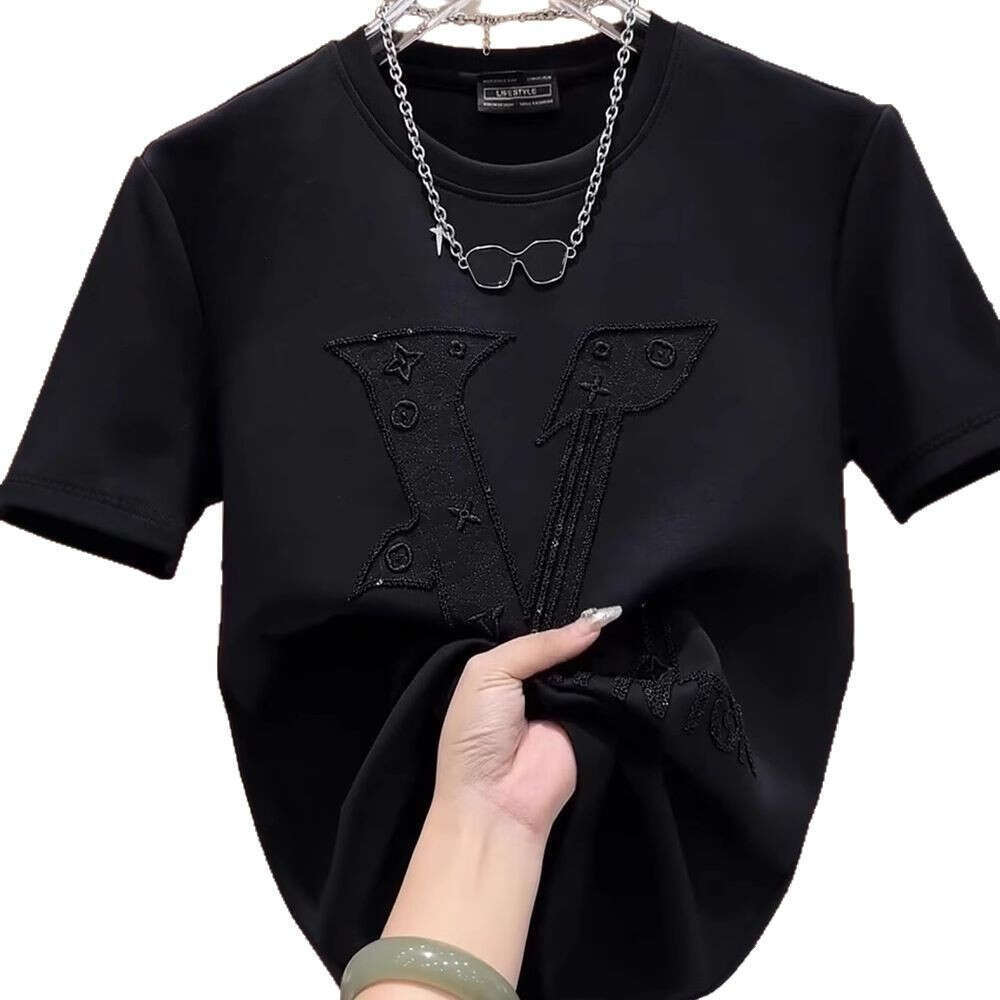 Men's New Short Sleeve European Style Trendy Brand Personalized Embroidered Letter Design Fashion Casual Versatile Crew Neck T-Shirt