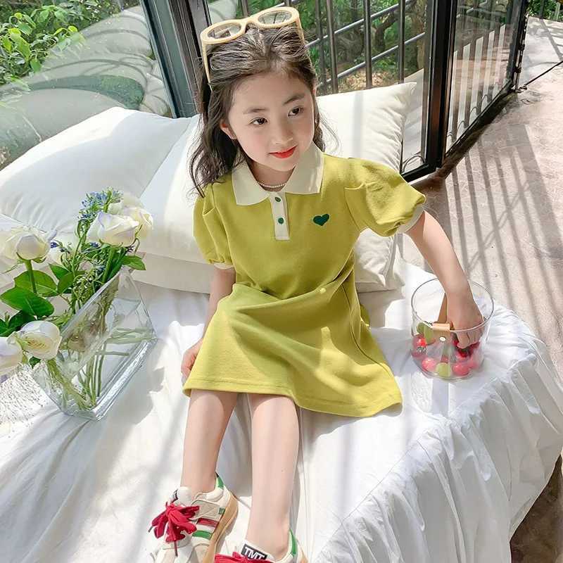 2026 Korean dress children girls summer lapel with embroidery ruffle hem princess dress1-6YT260330