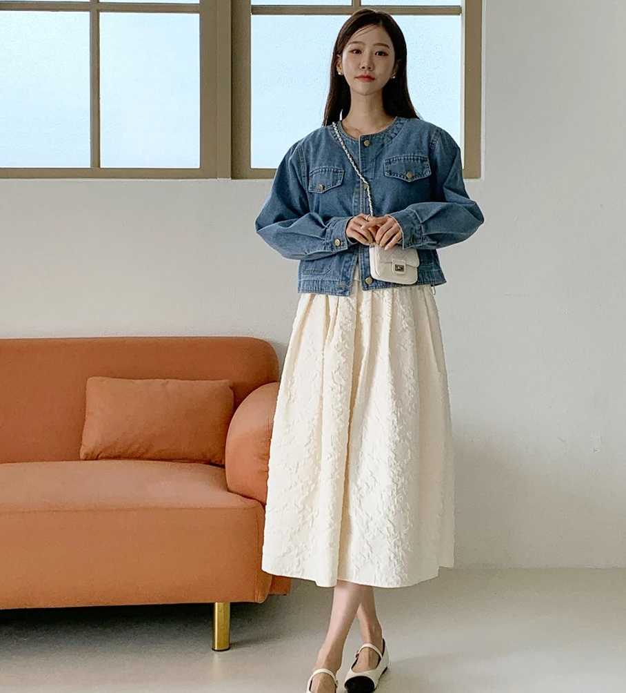Botvotee Denim Jean Jacket for Women Vintage Pocket O Neck Long Sleeve Button Dowm Jeans Jackets Fall Spring OutwearT260328