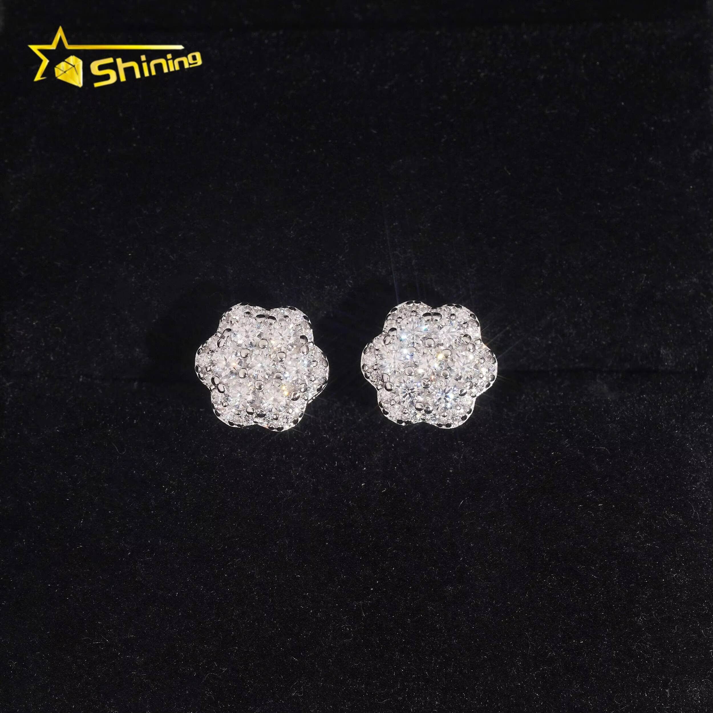 Hot Selling 925 Sterling Silver Hip Hop GRA Certified Screw Back Cluster VVS Moissanite Earrings