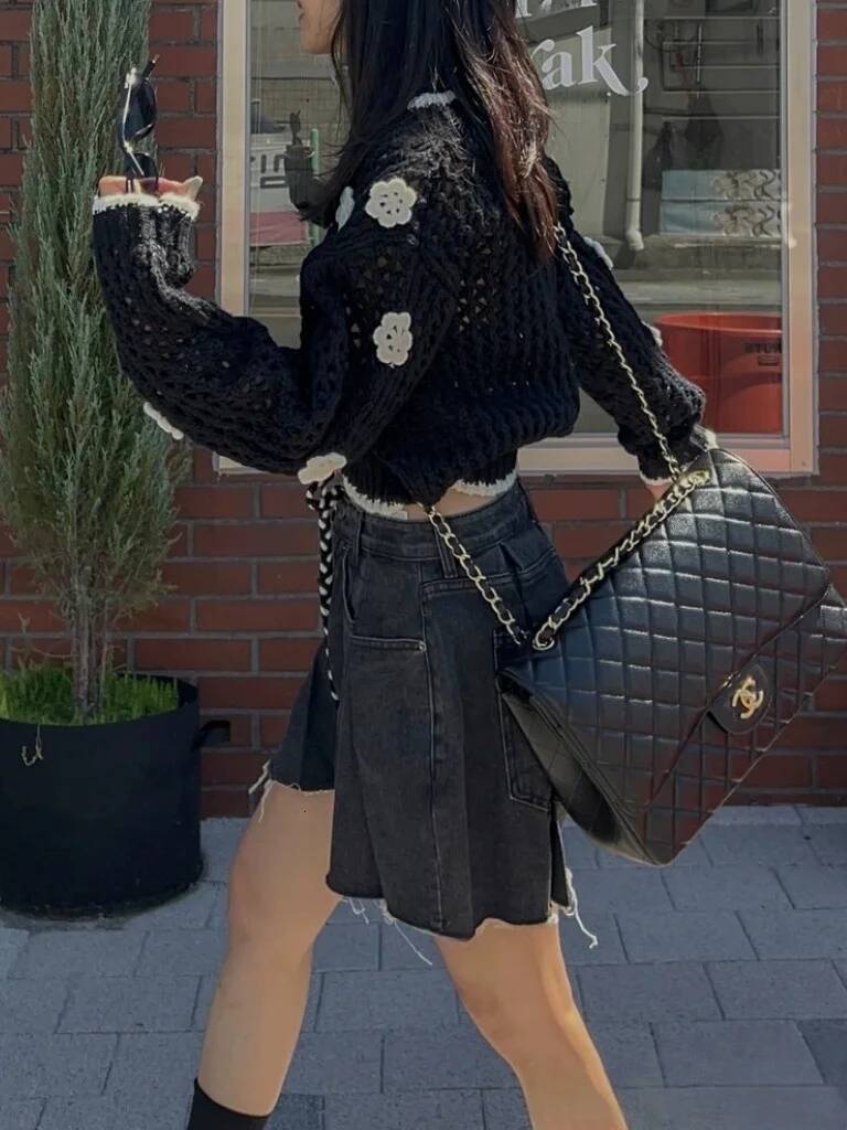 Chic Autumn Heavy Embroidery Long Sve Knitted Open Cardigan Women's Jaet Hollow out 3D Flower Design Commute Sle Faion
