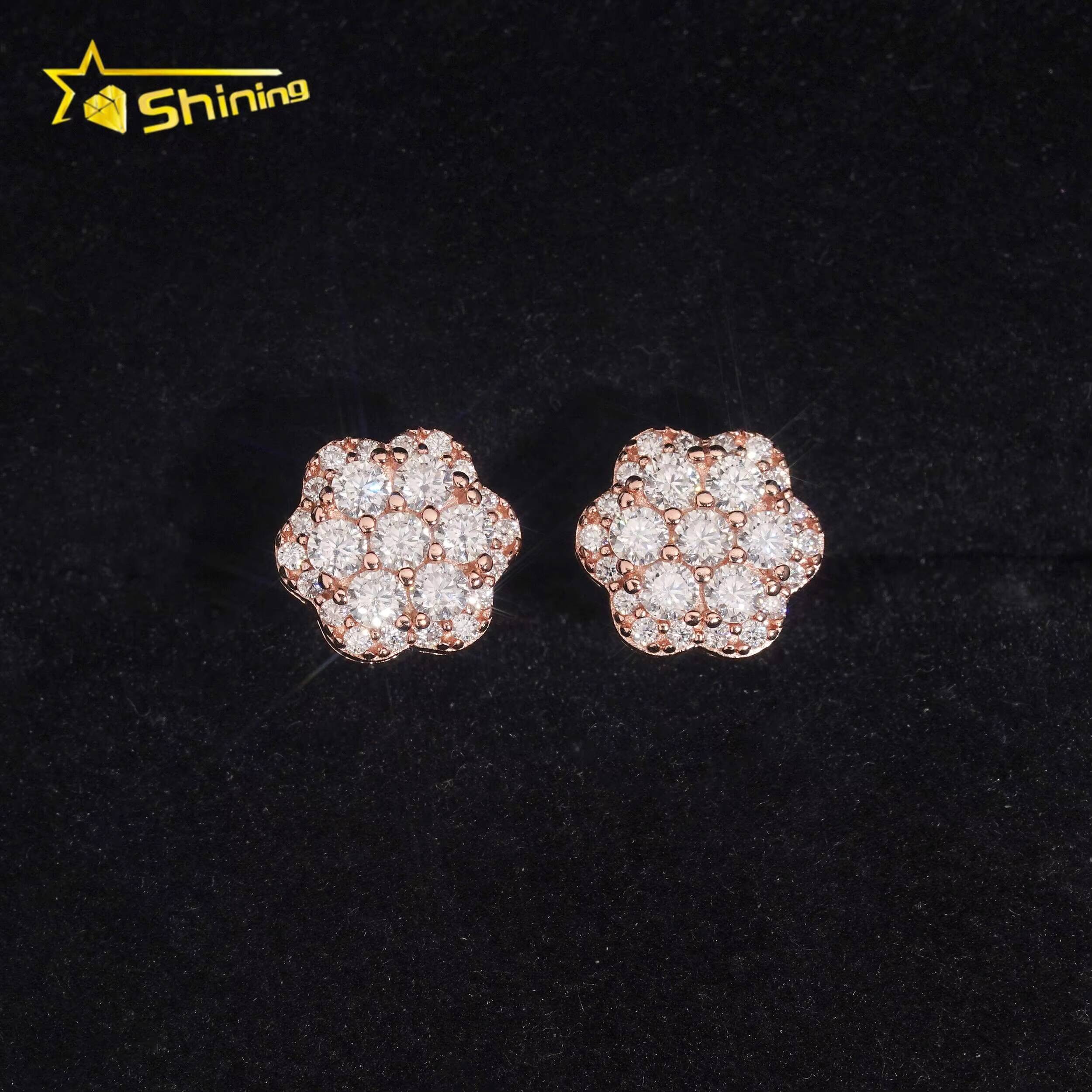Hot Selling 925 Sterling Silver Hip Hop GRA Certified Screw Back Cluster VVS Moissanite Earrings
