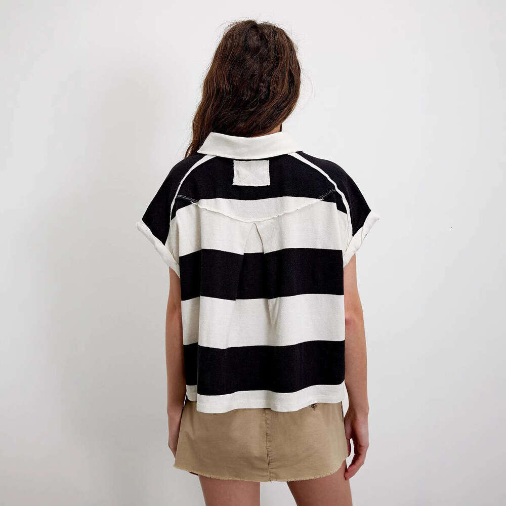 Hot Selling New Fashion Personality Casual Striped Polo Women S Short Sleeve Loose T Shirt